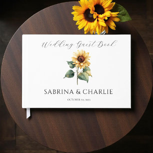 Watercolor Sunflower Rustic Floral Wedding Guest Book