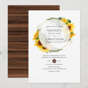Watercolor Sunflower Rustic Geometric Wedding Invitation