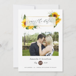 Watercolor Sunflower Rustic Geometric Wedding Save The Date