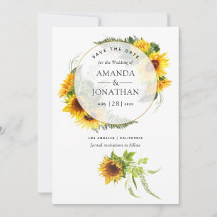 Watercolor Sunflower Rustic Geometric Wedding Save The Date