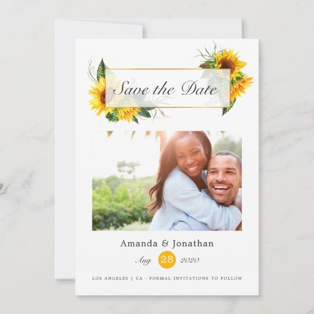 Watercolor Sunflower Rustic Geometric Wedding Save The Date (Front)