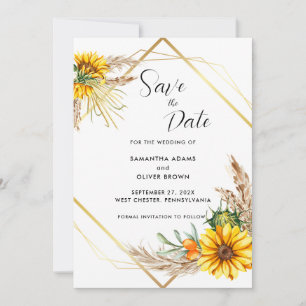 Watercolor Sunflower Rustic Script Save The Date