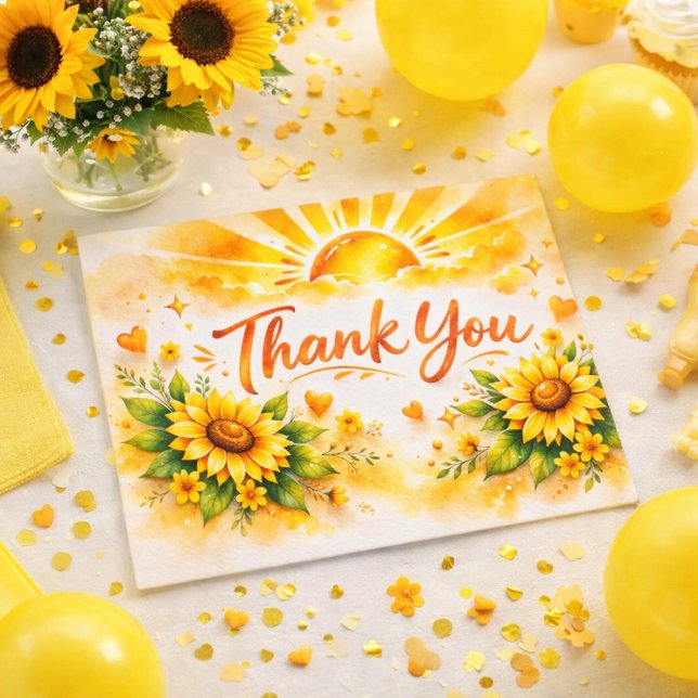 Watercolor Sunflower Rustic Style Thank You Card (Creator Uploaded)