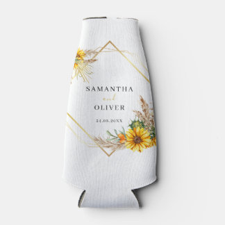Watercolor Sunflower Rustic Wedding Bottle Cooler