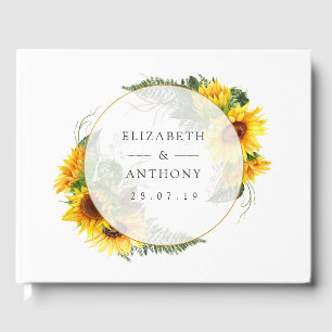 Watercolor Sunflower Rustic Wedding Guest Book