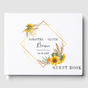 Watercolor Sunflower Rustic Wedding  Guest Book