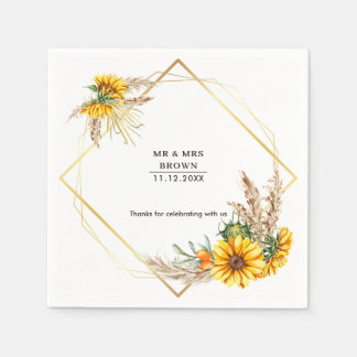 Watercolor Sunflower Rustic Wedding Napkin