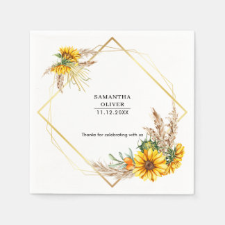 Watercolor Sunflower Rustic Wedding Napkin