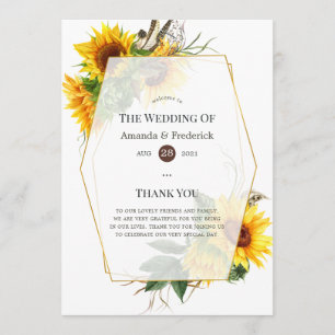 Watercolor Sunflower Rustic Wedding Programme