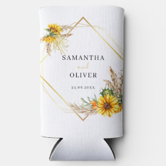 Watercolor Sunflower Rustic Wedding Seltzer Can Cooler