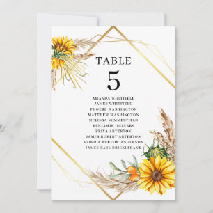 Watercolor Sunflower Rustic Wedding Table Number