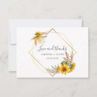 Watercolor Sunflower Rustic Wedding  Thank You Card