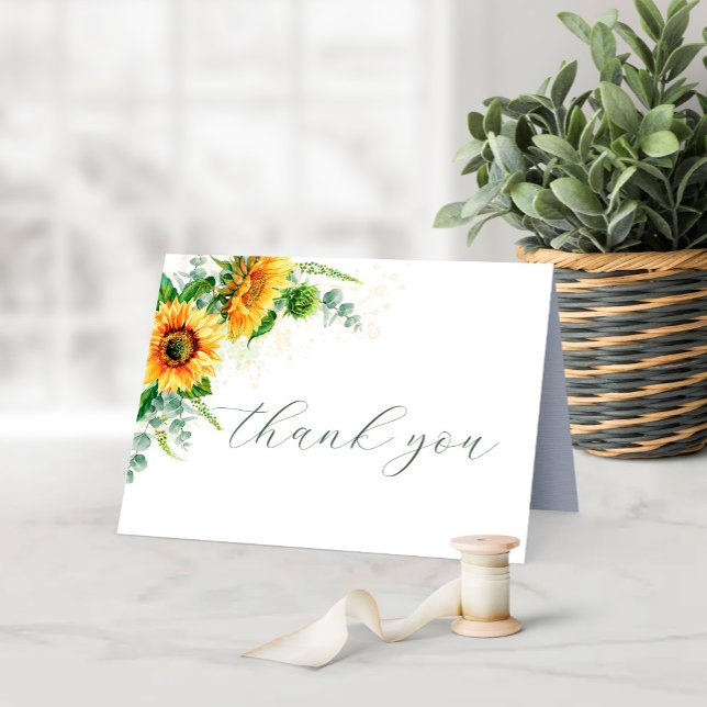 Watercolor Sunflower Rustic Wedding Thank You Card (Creator Uploaded)
