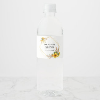 Watercolor Sunflower Rustic Wedding Water Bottle Label