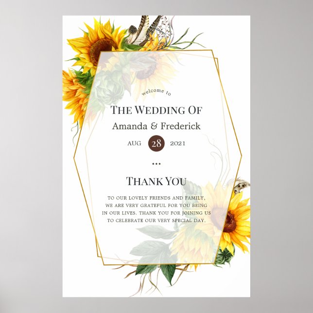 Watercolor Sunflower Rustic Wedding Welcome Poster (Front)