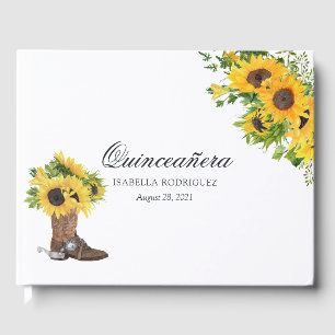 Watercolor Sunflower Rustic Western Quinceañera Guest Book