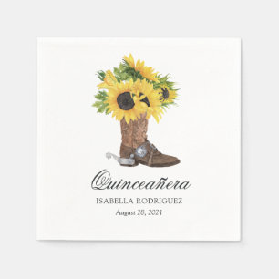 Watercolor Sunflower Rustic Western Quinceañera Napkin