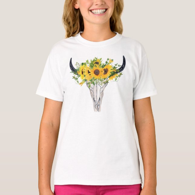 Watercolor Sunflower Rustic Western T-Shirt (Front)