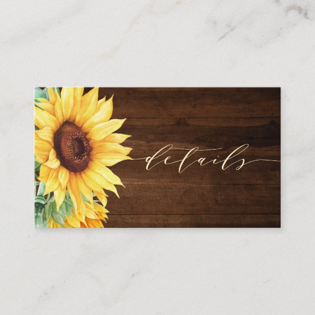 Watercolor Sunflower Rustic Wood Details Enclosure Card (Front)