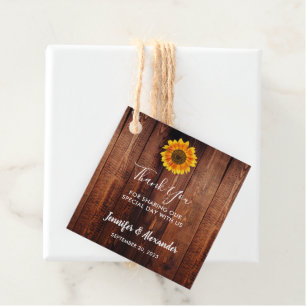 Watercolor sunflower rustic wood thank you favour tags