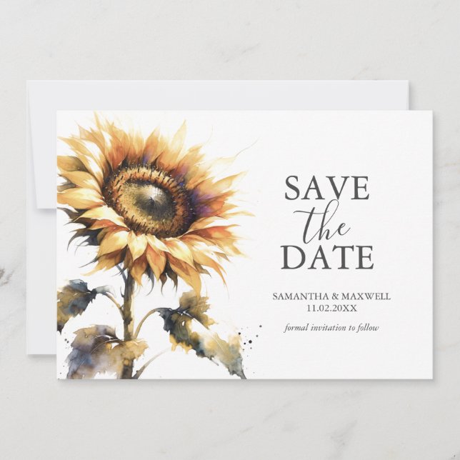 Watercolor Sunflower Save The Date (Front)