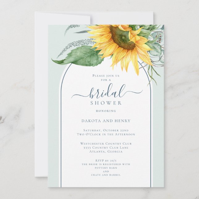 Watercolor Sunflower Script Couples Bridal Shower Invitation (Front)