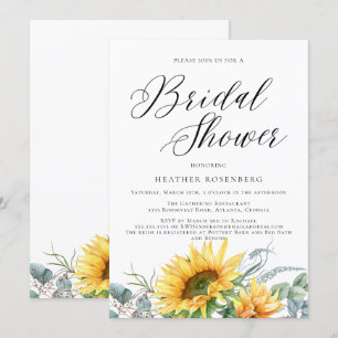 Watercolor Sunflower Script Wedding Bridal Shower Invitation
