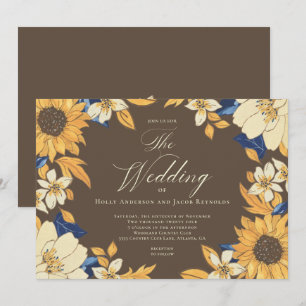 Watercolor Sunflower Script Wedding Invitation