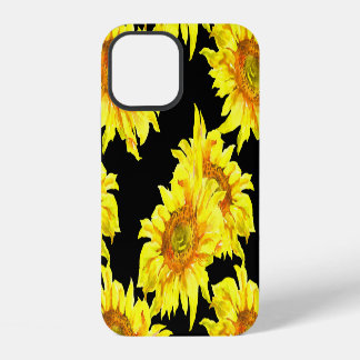 Watercolor Sunflower Seamless Black Pattern iPhone 12 Case