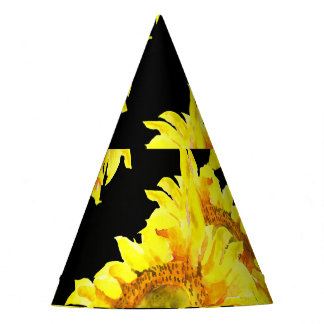 Watercolor Sunflower Seamless Black Pattern Party Hat