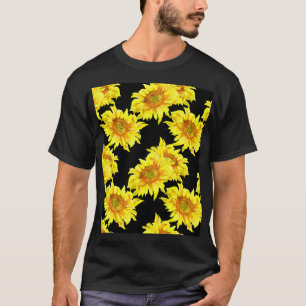 Watercolor Sunflower Seamless Black Pattern T-Shirt