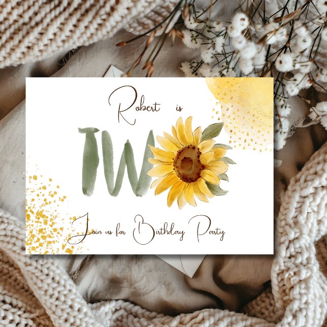 Watercolor sunflower second Birthday Invitation (Creator Uploaded)