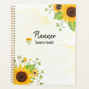 Watercolor Sunflower Spiral Planner