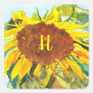 Watercolor Sunflower Square Sticker