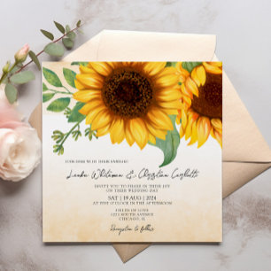 Watercolor Sunflower Square wedding invitation