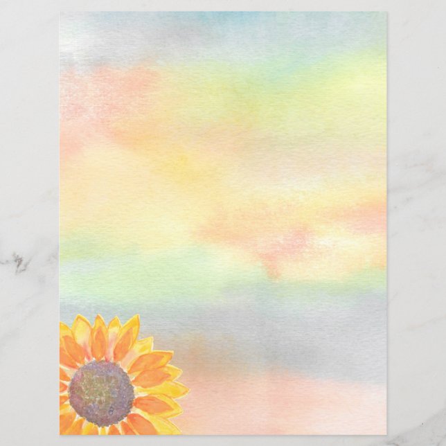Watercolor Sunflower Stationery Paper  (Front)