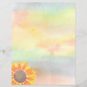 Watercolor Sunflower Stationery Paper 