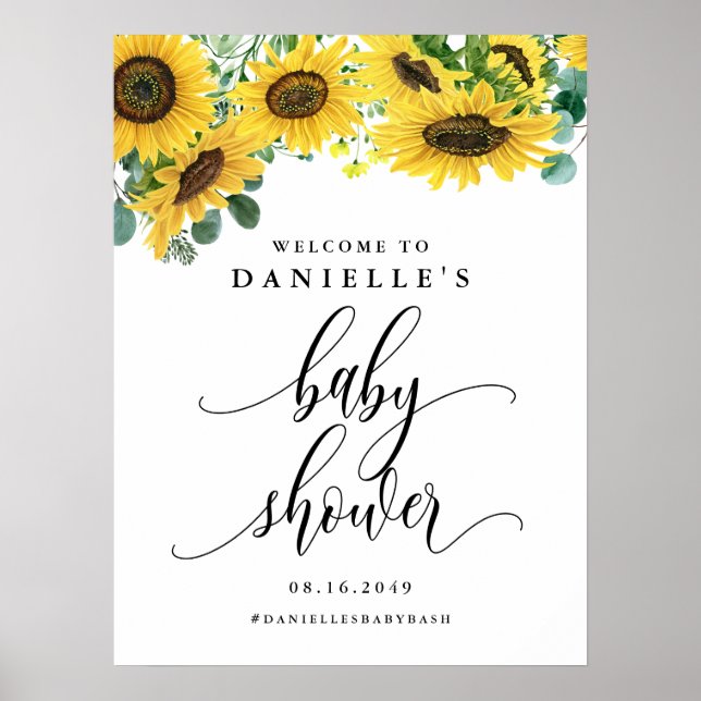 Watercolor Sunflower Summer Baby Shower Welcome Poster (Front)