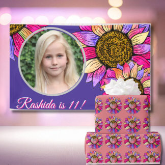 Watercolor Sunflower Summer Pink & Purple  Wrapping Paper