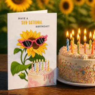 Watercolor Sunflower & Sunglasses Happy Birthday Card
