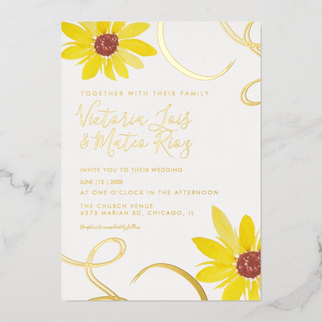 Watercolor Sunflower Swirl Wedding Pressed (Front)