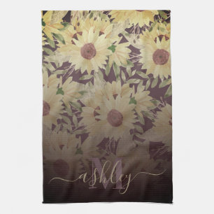 Watercolor Sunflower Tea Towel