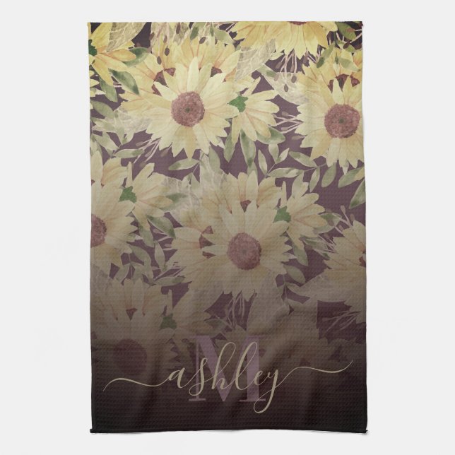 Watercolor Sunflower Tea Towel (Vertical)