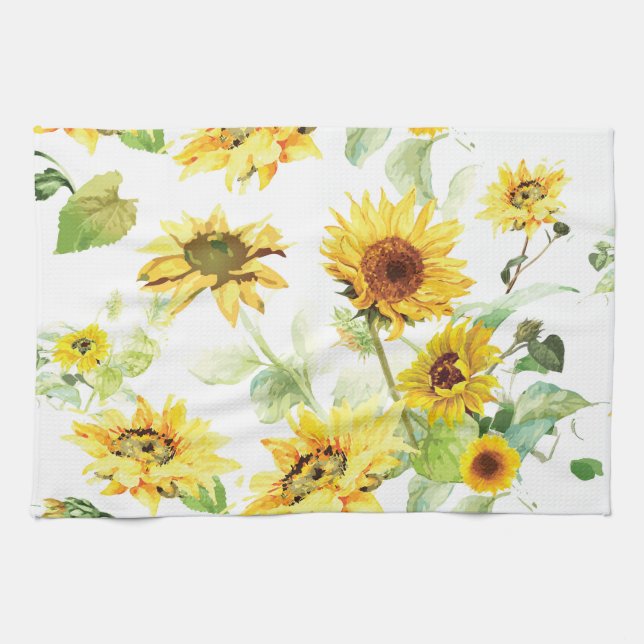 Watercolor Sunflower Tea Towel (Horizontal)