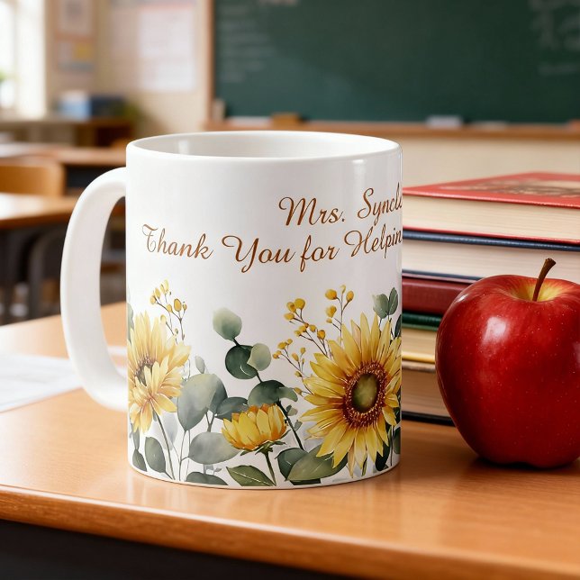 Watercolor Sunflower Teacher Appreciation Script Coffee Mug (Creator Uploaded)