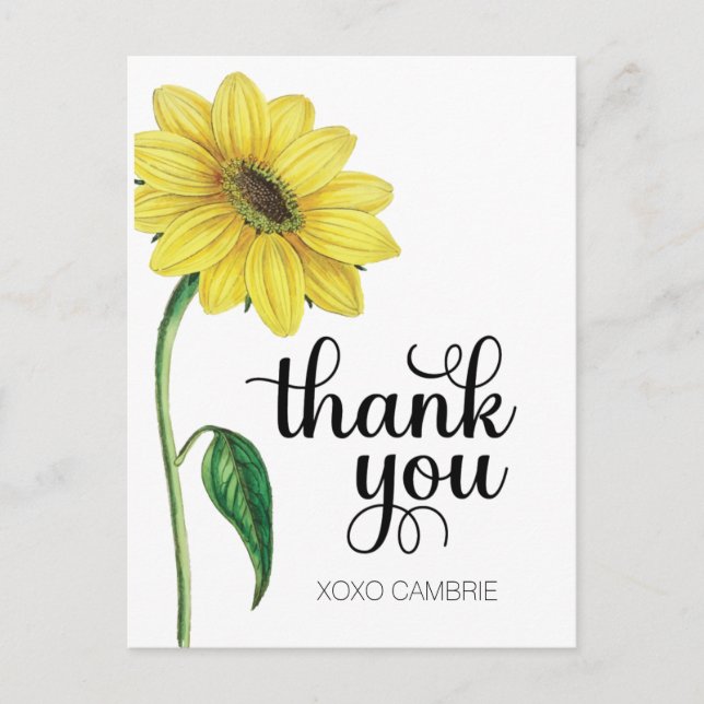 Watercolor Sunflower Thank You Postcard (Front)