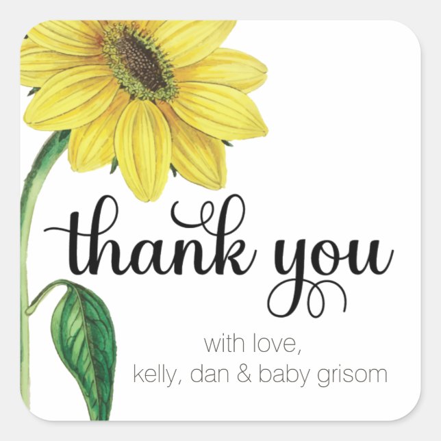 Watercolor Sunflower Thank You Sticker (Front)