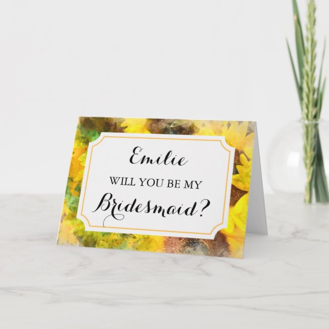 Watercolor Sunflower Wedding Bridesmaid Invitation (Front)