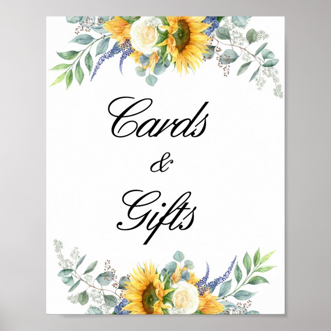 watercolor sunflower wedding cards & gifts sign (Front)