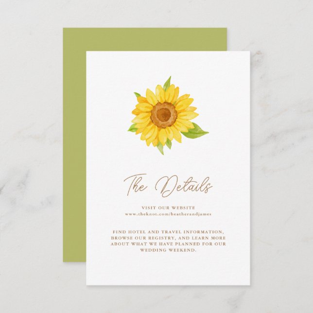 Watercolor Sunflower Wedding Enclosure Card (Front/Back)